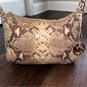Vintage Michael Kors Tan and Brown Snake Print Embossed  Small Shoulder Bag